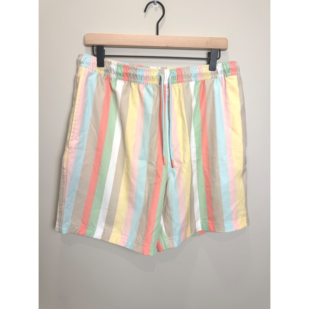 NWT Crown & Ivy Swim Trunks Multi Stripe Pastel Summer Beach M Preppy Coastal